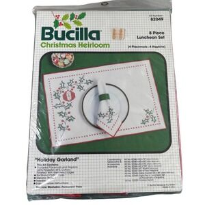 Bucilla Holiday Garland Christmas Heirloom Stamped Cross Stitch Kit 82049 8 Pc